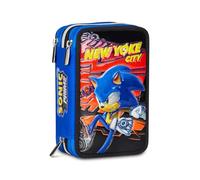 Seven Sonic Trousse Scolaire 3 Zip, Rouge, Porte-Stylo Triple Compartiment Complet avec Stylets, Crayons, Couleurs, Accessoires Sac à Dos, école Primaire, Enfant, Rouge, Moderne