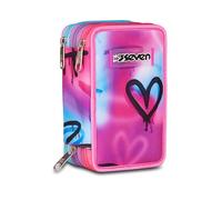 Seven Trousse scolaire 3 Zip, Fuchsia bleu clair, porte-stylo triple compartiment complet avec stylets, crayons, couleurs, accessoires sac à dos, école primaire, fille, fuchsia, Taglia Unica