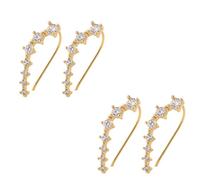 Seven Star Diamond Stud Earrings,7 Crystals Leaf Shape Ear Climber, Hypoallergic Cuff Climbing Earrings for Women (Gold 2 pair)
