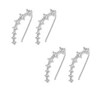 Seven Star Diamond Stud Earrings,7 Crystals Leaf Shape Ear Climber, Hypoallergic Cuff Climbing Earrings for Women (Sliver 2 pair)