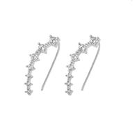 Seven Star Diamond Stud Earrings,7 Crystals Leaf Shape Ear Climber, Hypoallergic Cuff Climbing Earrings for Women (Sliver)