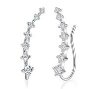 Seven Star Diamond Stud Earrings, Cubic Zirconia Hypoallergenic Earrings for Women Girls, Fashion "7-Stars" Ear Cuffs, Personalized Curve Ear Diamond Jewelry Gifts for Valentine Birthday (Silver)