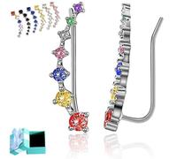 Seven Star Diamond Stud Earrings, S925 Sterling Silver Fashion Seven-Star inlaid Colored Zircon Climbing Earrings (Colorful)