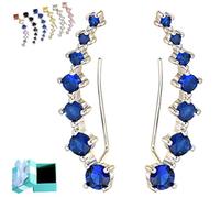 Seven Star Diamond Stud Earrings, S925 Sterling Silver Fashion Seven-Star inlaid Colored Zircon Climbing Earrings (Blue)