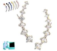 Seven Star Diamond Stud Earrings, S925 Sterling Silver Fashion Seven-Star inlaid Colored Zircon Climbing Earrings (White)