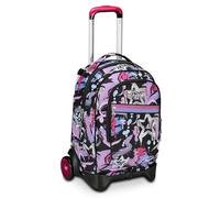 Seven Trolley école Jack 2 roues, noir fuchsia, Mark On Girl, 3 en 1, triple usage, sac à dos avec chariot détachable, poche porte-bouteille et système croisé, sac à dos d'école voyage, fille, Noir ,