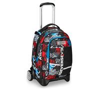 SEVEN Trolley école Jack 2 roues, noir rouge, demi-rue, 3 en 1, triple usage, sac à dos avec chariot détachable, poche porte-bouteille et système multisegment, sac à dos scolaire voyage, enfant