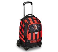 Seven Trolley école Jack 3 roues, rouge et noir, A.C. Milan football, rouge noir - 3 en 1, triple usage, sac à dos avec chariot détachable, poche porte-bouteille et système croisé, sac à dos scolaire