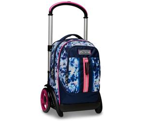 Seven Trolley Tire - Cloudy Shapes, Bleu Rose - Chariot Amovible 3 en 1 - Sac à Dos - Sac à Dos d'école pour Fille, Double Compartiment, Multi-Poches, Organiseur intérieur, Multicolore, 39 x 57