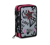 Seven Trousse 3 Zip, Zipper GLAMY, équipée de Crayons, feutres etc., Gris, école et Loisirs