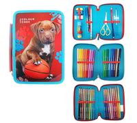 Seven Trousse Colour Code, porte-stylo à 3 fermetures éclair avec ensemble complet de papeterie, motifs animaux, rouge, 22 x 10 x 6.5 cm, Moderne