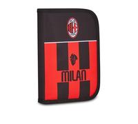 Seven Trousse d'école 1 fermeture éclair Milan, rouge noir, porte-stylo Mono compartiment complet avec crayons, marqueurs, enfant, crèche, football