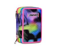 Seven Trousse d'école 3 zip write down, violet, porte-stylo triple compartiment complet avec stylets, crayons, couleurs, accessoires sac à dos, école primaire, fille, aubergine, Taglia Unica