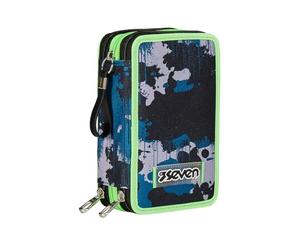 Seven Trousse d'école Primaire, 3 Compartiments, Crayons, marqueurs, Enfant, Vert/Bleu, Taille Unique, Casual