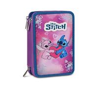 Seven Trousse Lilo & Stitch 3 Zip, Triple Compartiment, complète avec Crayons, feutres, Couleurs, Accessoires Sac à Dos, Primaire, Moyen, supérieur, Bleu Profond, Filles et Filles, Rose