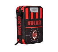 Seven Trousse scolaire 3 compartiments, A.C. MILAN Football - PATH OF VICTORY, rouge noir - porte-stylo multi-compartiments avec crayons, stylos et couleurs, accessoires sac à dos, sac à dos scolaire,