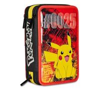 Seven Trousse Scolaire 3 Compartiments, Pikachu - Pokemon, Jaune Rouge, Porte-Stylo Multi-Compartiments avec Crayons, stylos et Couleurs, Jaune, Taglia Unica, Moderne