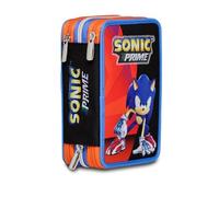 Seven Trousse Scolaire 3 Compartiments Sonic, Noir, avec Crayons, marqueurs, Accessoires Sac à Dos, Enfant, école Primaire