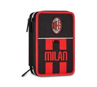 Seven Trousse scolaire Milan – 3 fermetures éclair, triple compartiment, noir, 45 pièces