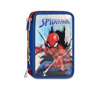 Seven Trousse Scolaire 3 Fermetures éclair Spiderman, Bleu, Triple Compartiment, Trousse à Crayons, Contenu 44 pièces, Papeterie Incluse, Accessoires Sac à Dos, école Primaire et Maternelle, Enfant