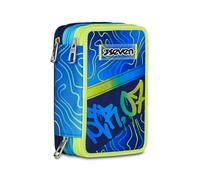 Seven Trousse Scolaire 3 Zip, Bleu, Porte-Stylo Triple Compartiment Complet avec Stylets, Crayons, Couleurs, Accessoires Sac à Dos, école Primaire, Enfant, Bleu, Moderne