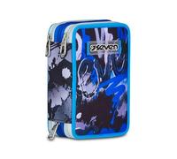 Seven Trousse Scolaire 3 Zip, Bleu, Porte-Stylo Triple Compartiment Complet avec Stylets, Crayons, Couleurs, Accessoires Sac à Dos, école Primaire, Enfant, Bleu, Moderne