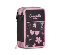 Seven Trousse scolaire 3 zip camomille, noir, porte-stylo triple compartiment, accessoires sac à dos, école primaire, fille et fille