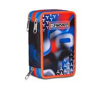 Seven Trousse scolaire 3 Zip, noir bleu, porte-stylo triple compartiment complet avec stylets, crayons, couleurs, accessoires sac à dos, école primaire, enfant, Noir , Taglia Unica