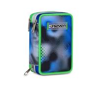 Seven Trousse scolaire 3 Zip Write Down, bleu, porte-stylo triple compartiment complet avec stylets, crayons, couleurs, accessoires sac à dos, école primaire, enfant