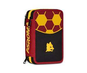 Seven Trousse Scolaire à 3 Fermetures éclair, Rouge, Triple Compartiment, 45 pièces, Ensemble de Papeterie Inclus, Accessoires Sac à Dos, école Primaire, Enfants et Adolescents, Football, Produit