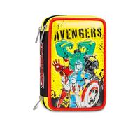 Seven Trousse Scolaire avec 3 Fermetures éclair Avengers, Jaune, Triple Compartiment, Porte-Crayons équipé, Contenu 44 pièces, Papeterie Incluse, Accessoires Sac à Dos, école Primaire et crèche