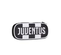 Seven Trousse Scolaire Ronde Plus Juventus Noire élastique avec Passants pour stylos, Poche intérieure zippée, école Moyenne et secondaire, pour Enfants et Adolescents