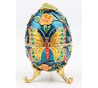 SEVENBEES Boîte à bijoux décorative peinte à la main en forme d'œuf de Fabergé en émail à charnière