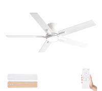 Sevenine Ventilateurs de plafond encastrés blancs de 132,1 cm avec lumières et télécommande, ventilateur de plafond blanc à profil bas pour chambre à coucher, salon, terrasse/extérieur, moteur CC