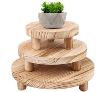 SevenMye Lot de 3 supports ronds en bois pour plantes en pot de 20,3 cm - Support décoratif pour pot de fleurs - Plateau à étages pour intérieur et extérieur - Pour la maison, la cuisine, la terrasse