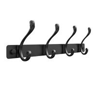 Sevenpers Porte Manteau Mural Patere Murale avec 4 Crochets Doubles Noir Haute Capacité de Charge Durable et Résistant Gain de Place Optimal pour Entrée, Chambre, Salle de Bain, Cuisine