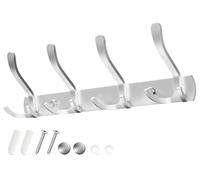 Sevenpers Porte Manteau Mural Patere Murale avec 4 Crochets Triples Argent Haute Capacité de Charge Durable et Résistant Gain de Place Optimal pour Entrée, Chambre, Salle de Bain, Cuisine