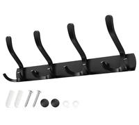 Sevenpers Porte Manteau Mural Patere Murale avec 4 Crochets Triples Noir Haute Capacité de Charge Durable et Résistant Gain de Place Optimal pour Entrée, Chambre, Salle de Bain, Cuisine