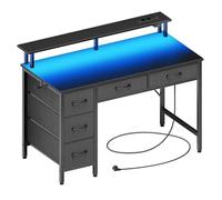 Seventable Bureau Gaming 100 cm avec LED RGB, Prises & Ports USB, Support Écran - Bureau avec Rangement et 5 Tiroirs en Tissu, Bureau Informatique pour Chambre ou Télétravail - Noir