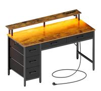 Seventable Bureau Gaming 120 cm avec LED RGB, Prises & Ports USB, Support Écran - Bureau avec Rangement et 5 Tiroirs en Tissu, Bureau Informatique pour Chambre ou Télétravail - Chêne Vintage