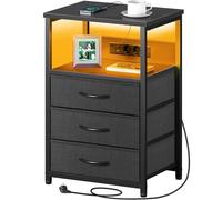 Seventable Table de Chevet Connectée 3 Tiroirs avec Prise USB & LED RGB - Table d'Appoint Multifonction pour Chambre/Salon (1, Noir)