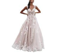 SEVENYXX Femmes Robes de Mariée Longue a - Word Civil Wedding Dress Princesse Dentelle Robe de Mode Nuptiale, Ivoire, 40