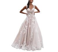 SEVENYXX Femmes Robes de Mariée Longue a - Word Civil Wedding Dress Princesse Dentelle Robe de Mode Nuptiale, Blanc, 48