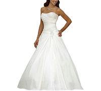 SEVENYXX Robe de Mariée Robe de Mariée Longue Princesse Femmes Satin Sequin Plissé a - Line, Blanc, 38