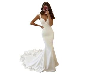 SEVENYXX Robes de Mariée Femmes à Manches Longues Robes de Mariée Sirène Blanc 40