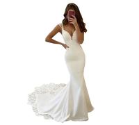 SEVENYXX Robes de Mariée Femmes à Manches Longues Robes de Mariée Sirène Robes de Mariée Robes de Mariée, Blanc, 40