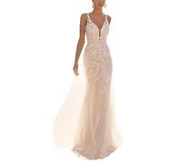 SEVENYXX Sirène Robe de Mariée Manches Longues Mode Nuptiale Dentelle Registre Robe de Mariée Princesse Robe de Mariée, Blanc, 38