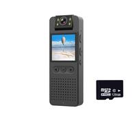 SEVEQIS Caméra corporelle, 1080P HD Vision Nocturne Infrarouge CS06 Mini caméra avec écran LED Petit caméscope de vélo(Camera 128G Card)