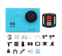 SEVEQIS Caméra d'action, Mini caméra d'action écran 2.0 Pouces 30FPS/170D de Casque étanche télécontrôle sous-Marine Ultra HD 4K(No Card,Blue-Telecontrol)