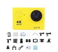 SEVEQIS Caméra d'action, Ultra HD 4K/30fps Mini caméra d'action extérieure télécommande de Sport étanche Pro Casque Moto Sport(No Card,Giallo)